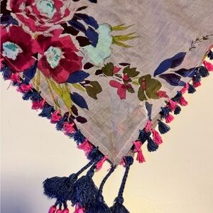 Floral Patterned Scarf Sarong with Pink, Lavender and Blue Accents